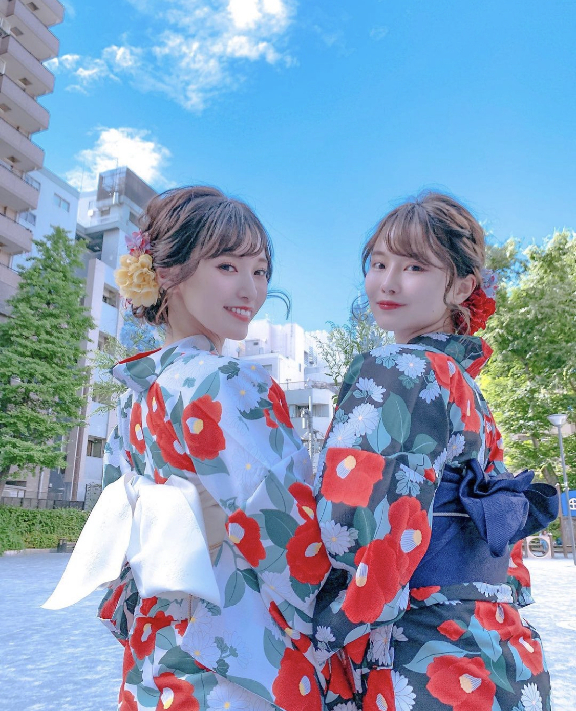 お友達と浴衣ペアコーデ♪